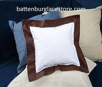 Square Pillow Sham. White with French Roast color border 12 SQ. - Click Image to Close